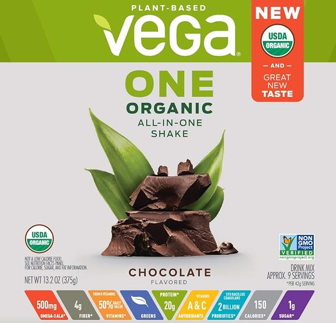 Vega Organic All-in-One Vegan Protein Powder, Chocolate - Superfood Ingredients, Vitamins for Immunity Support, Keto Friendly, Pea Protein for Women & Men, 13.2 oz (Packaging May Vary)