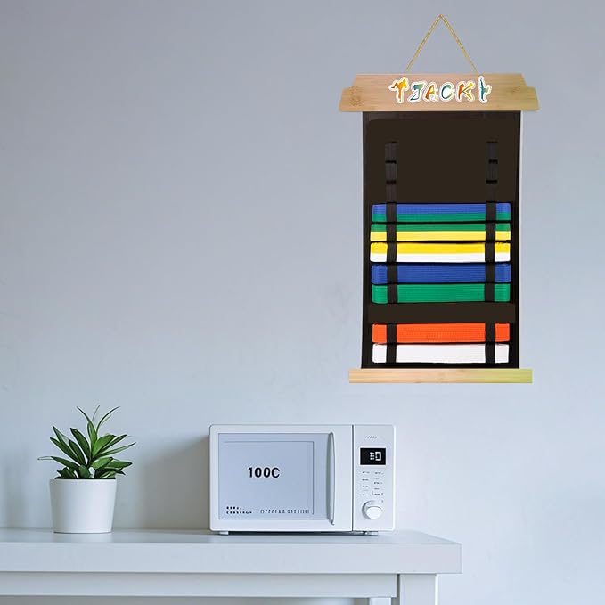 Karate Belt Display Rack - Holds Up to 12 Belts, Taekwondo & BJJ Belt Display Holder for Martial Arts, No Assembly Required, Martial Arts Belt Display for Teenagers & Adults