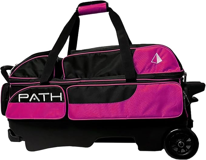 Pyramid Path Triple Premium Deluxe Roller Bowling Bag With Extra Large Separate Shoe Compartment (Up To US Mens Size 16) and 5 Accessory Pockets, 5" Wheels, Retractable Locking Handle - Extends to 42"