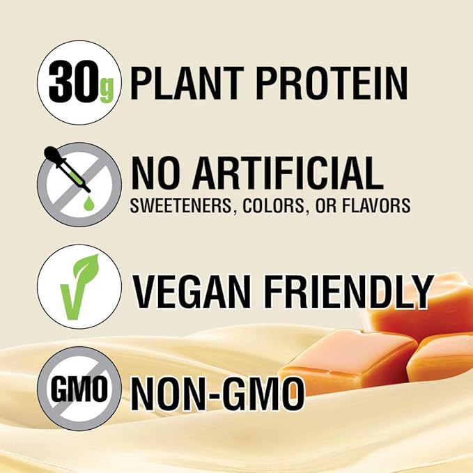 Lean Body Ready-to-Drink, Plant-Based Vegan Vanilla Caramel Protein Shake, 30g Protein, No Artificial Flavors, Sweeteners or Colors, Non GMO, Gluten Free, Premium Pea & Rice Blend (Pack of 12)