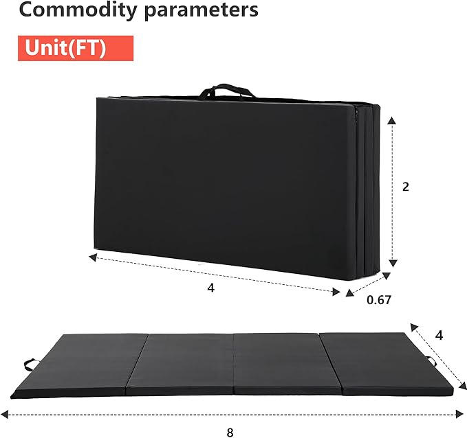 Gymnastics Tumbling Mats Portable Gymnastics Mat Foldable Tumbling Mat 2'x6'/4'x8' PU Leather Exercise Mat Yoga Mat with Carrying Handles for home Workout outdoor Yoga Gymnastics