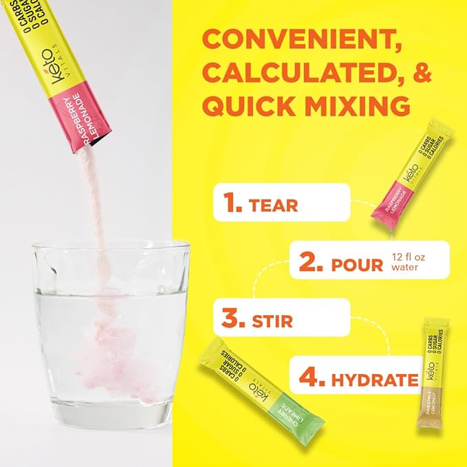 Keto Vitals Tropical Keto Electrolytes Powder No Sugar - Keto Electrolytes Stickpacks with Potassium, Magnesium, Sodium, & Calcium - Sugar Free Electrolyte Drink Mix & Hydration Powder, 30 Serving