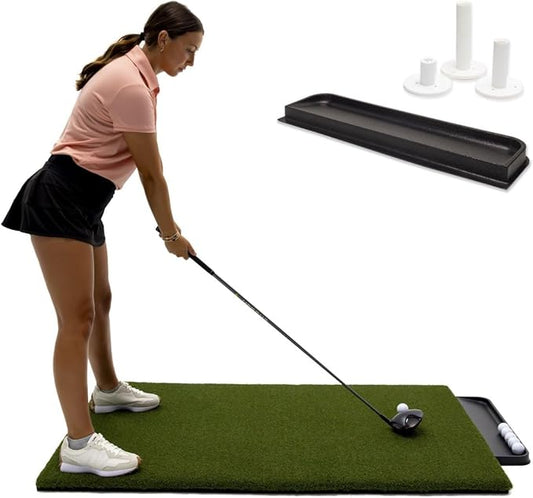 Premium Turf Indoor/Outdoor Golf Mat. Bonus Tray + 3 Tees