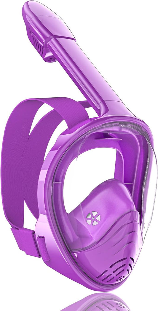 QingSong Kids Snorkel Mask Full Face, Snorkeling Set with Camera Mount, Foldable 180 Degree Panoramic View Snorkeling Gear Anti-Fog Anti-Leak