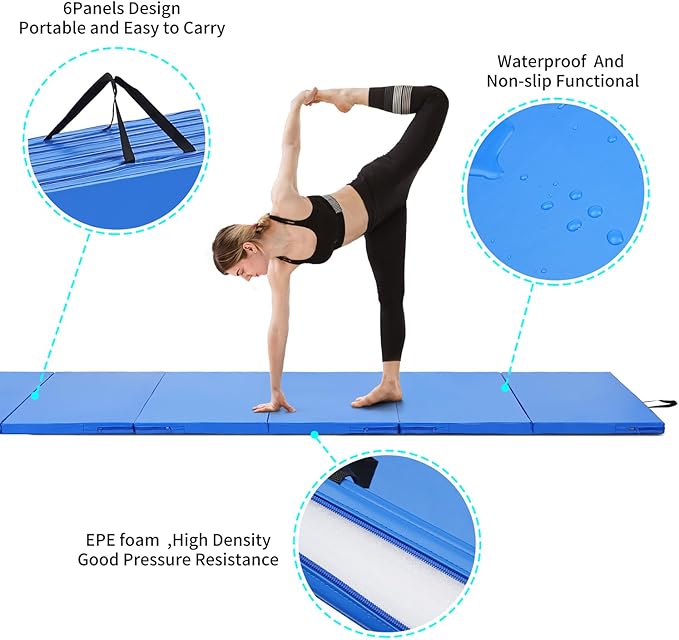 ZENOVA Gymnastics Mat 6'x3'x2''/4'x8'x2'' Exercise Mat Gym Mat for Home Aerobics Workout Foldable Tumbling Mat Children Gifts