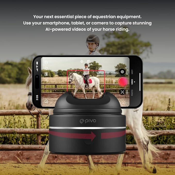 Pivo Equestrian Max AI-Powered 360° Rotation Horse, Face & Body Auto Tracking Smart Phone Holder for Equestrians and Athletes Compatible with Tablet & Smartphone with Remote Control
