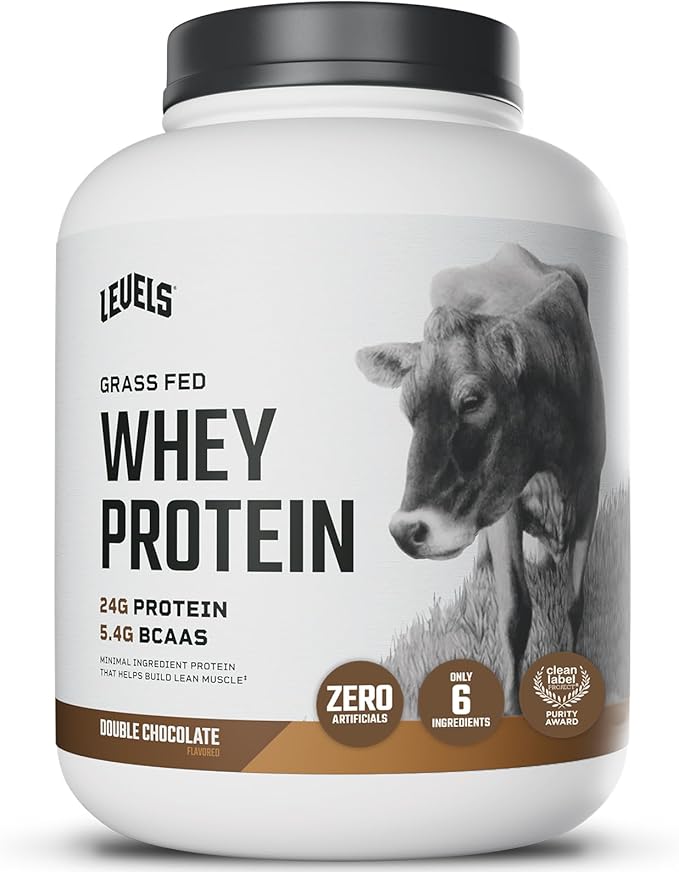 Levels Grass Fed Whey Protein Powder, No Artificials, 24G of Protein, Double Chocolate, 5LB