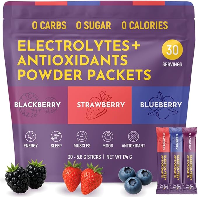 Keto Vitals Berry Electrolytes Powder Packets No Sugar | Keto Friendly Electrolytes Travel Packets | Variety Individual Stickpacks | Energy Drink Mix | Zero Calorie | Zero Carb (Berry Assorted, 30)
