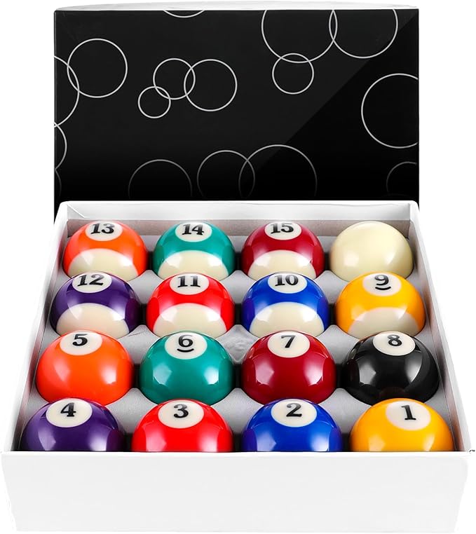 Billiard Balls Set 2-1/4" Regulation Size Pool Table Balls for Replacement (16 Resin Balls)