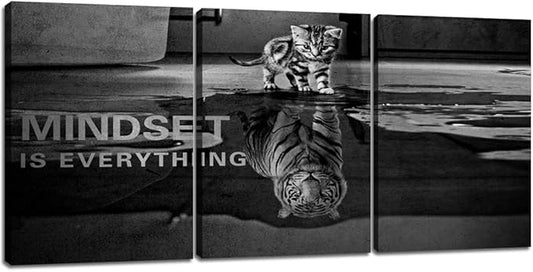 3 Panels Mindset is Everything Motivational Canvas Wall Art Inspirational Entrepreneur Quotes Poster Print Artwork Painting Picture for Framed Home Decoration Living Room office bedroom 36''W x 16''H