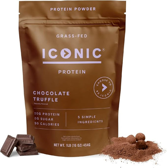 ICONIC Protein Powder, Chocolate Truffle - Sugar Free, Low Carb Protein Powder - Lactose Free, Gluten Free, Non-GMO - 20g Grass Fed Whey & Casein Protein - Keto Friendly, 1 lb. Pouch (17 Servings)