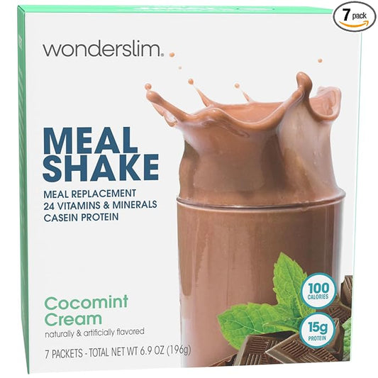 WonderSlim Meal Replacement Shake, CocoMint Cream, 15g Protein, 24 Vitamins & Minerals, Gluten Free (7ct)