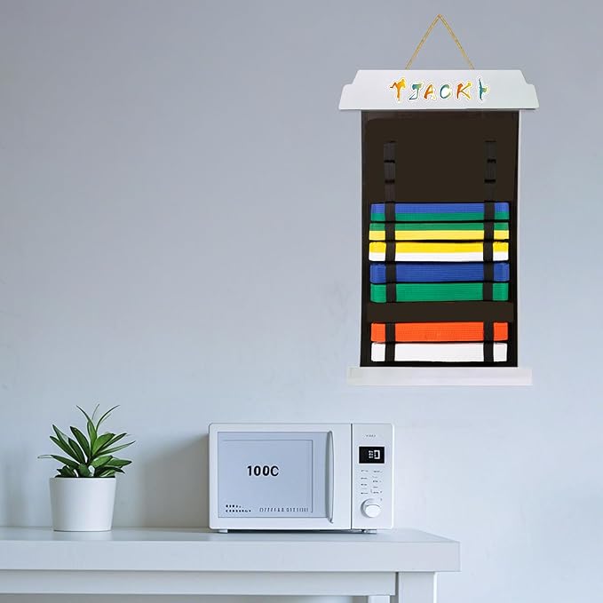 Karate Belt Display Rack - Holds Up to 12 Belts, Taekwondo & BJJ Belt Display Holder for Martial Arts, No Assembly Required, Martial Arts Belt Display for Teenagers & Adults