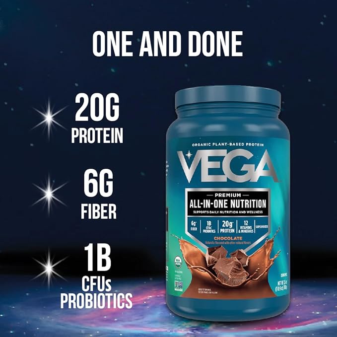 Vega All in One Nutrition Organic - 20g Plant-Based Pea Protein, Chocolate, 42 Servings, Vitamins A & C, Probiotics, Greens, Vegan, Keto, Gluten Free, 61.8oz (Packaging May Vary)