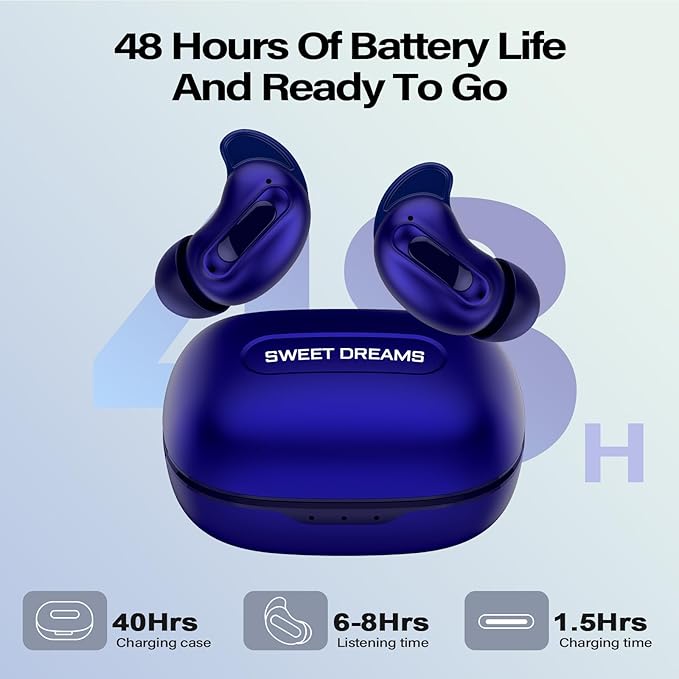 Sleep Earbuds, Mini ANC Wireless Earbuds Bluetooth 5.4 Headphones Deep Bass Stereo, 48H Playtime Ear Buds, 4 ENC Noise Cancelling Mic, In Ear IP7 Waterproof Earphones for Side Sleepers,Touch Control