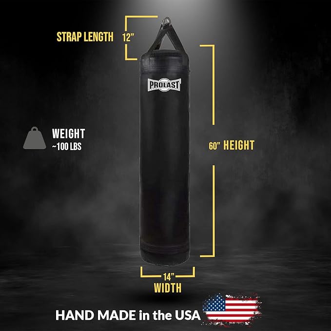 PROLAST Classic 5FT 100LB Black Muay Thai Heavy Bag Made in USA