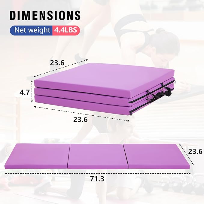 Gymnastics Tumbling Mats Portable Gymnastics Mat Foldable Tumbling Mat 2'x6'/4'x8' PU Leather Exercise Mat Yoga Mat with Carrying Handles for home Workout outdoor Yoga Gymnastics