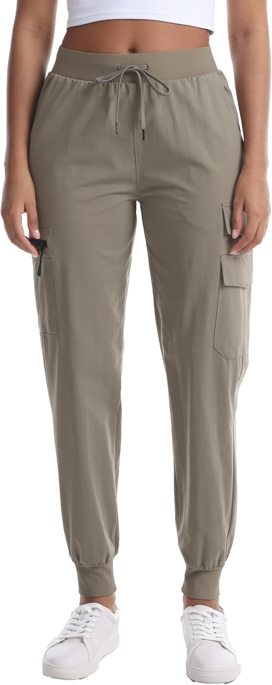 Women's Lightweight Hiking Joggers with Pockets - Water Resistant Cargo Pants for Outdoor Workouts Camping