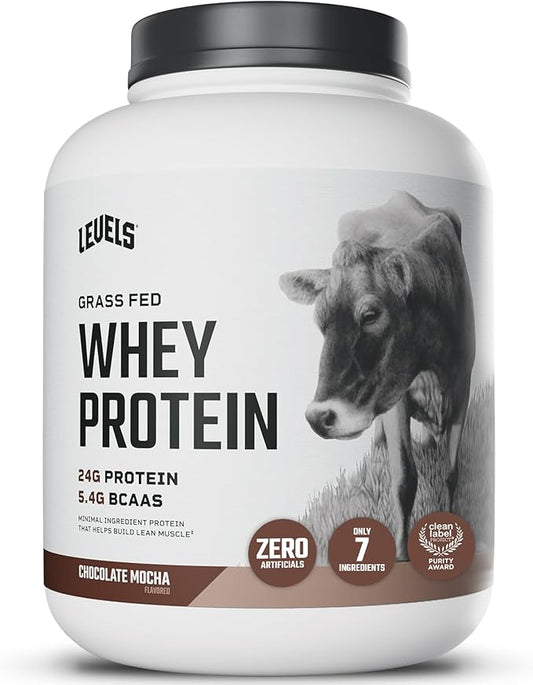 Levels Grass Fed Whey Protein Powder, No Artificials, 24G of Protein, Chocolate Mocha, 5LB