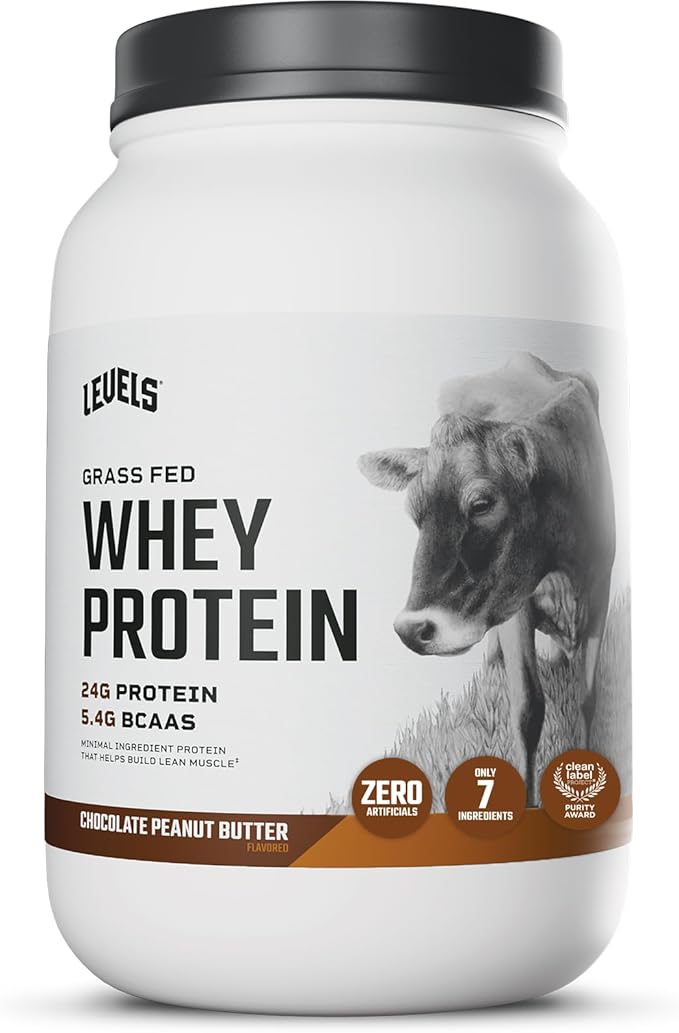 Levels Grass Fed Whey Protein Powder, No Artificials, 24G of Protein, Chocolate Peanut Butter, 2LB