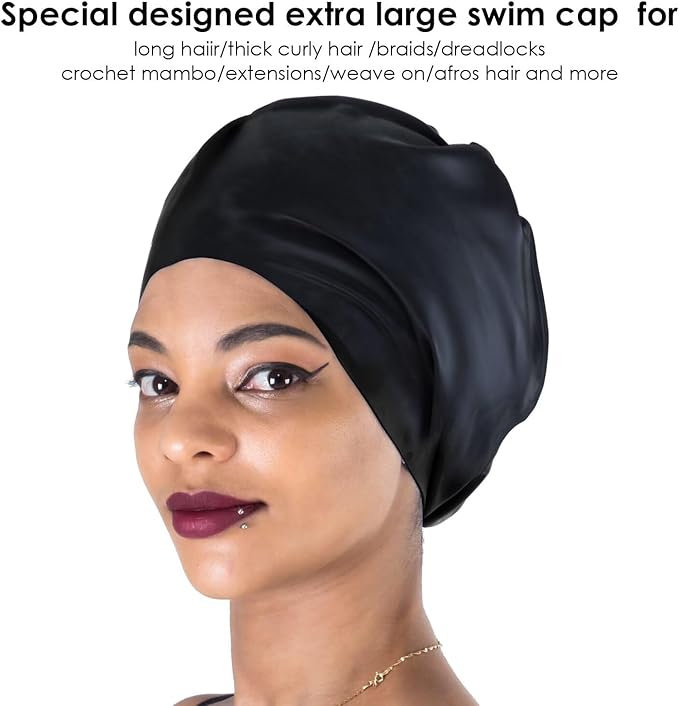 Dsane Extra Large Swimming Cap for Women and Men,Special Design Swim Cap for Very Long Thick Curly Hair&Dreadlocks Weaves Braids Afros Silicone Keep Your Hair Dry