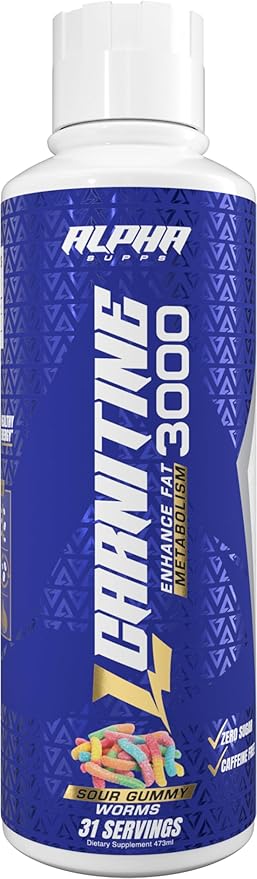 L Carnitine Liquid 3000 | Stimulant-Free L-Carnitine Supplement for Men & Women | Pre-Workout Energy Boost & Muscle Recovery | Zero Sugar, Fat, & Carbs | 31 Servings (Sour Gummy Worms)