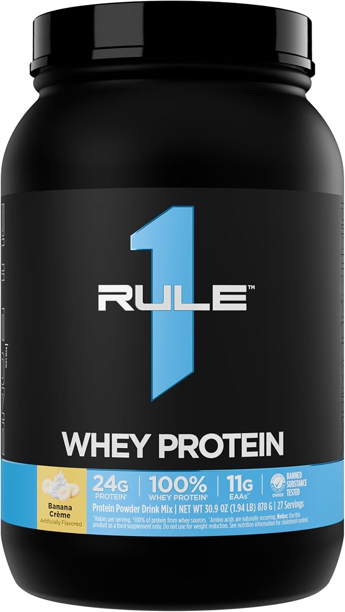 Rule 1 Whey Protein – 24g Fast-Acting Protein from All-Whey Sources with Naturally Occurring EAAs & BCAAs for Workout Recovery or Anytime Use (2 Pounds*, Banana Creme)