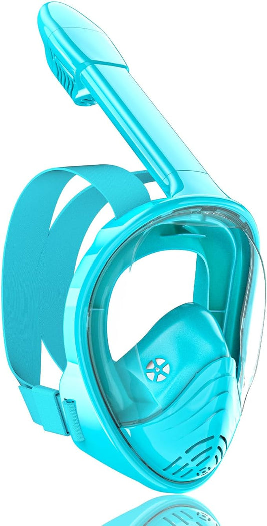 QingSong Kids Snorkel Mask Full Face, Snorkeling Set with Camera Mount, Foldable 180 Degree Panoramic View Snorkeling Gear Anti-Fog Anti-Leak