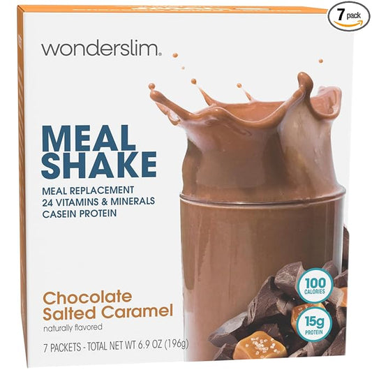 WonderSlim Meal Replacement Shake, Chocolate Salted Caramel, 15g Protein, 24 Vitamins & Minerals, Gluten Free, Low Carb (7ct)