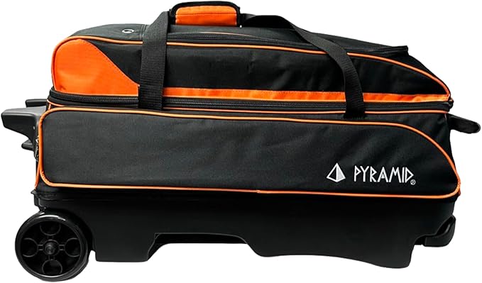 Pyramid Prime Triple Roller 3-Ball Bowling Bag with Extra Large Shoe Compartment (Fits Two Pairs of US Mens Size 15), Retractable Locking Handle (Extends to 41.5"), 1 Large Accessory Pocket, 5" Wheels