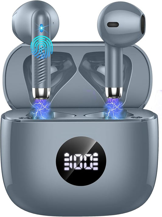 Wireless Earbuds, Bluetooth 5.3 Ear Buds LED Power Display Headphones Bass Stereo, Bluetooth Earbuds in-Ear Noise Cancelling Mic, 40H Playback Mini Case IP7 Waterproof Sports Earphones for Android iOS