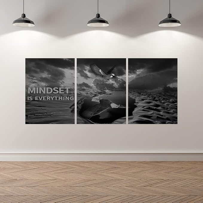 Yetaryy 3 Panels Inspirational Canvas Painting Motivational Wall Art Success Framed Poster Grind Hustle Positive Quotes Wall Poster Office Inspirational Wall Decor 36''W x 16''H (Animals-HeiYing-3S)