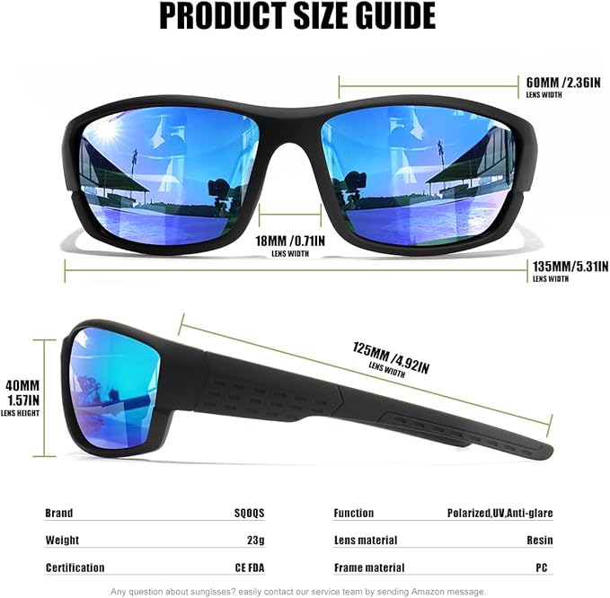 Polarized Sports Sunglasses Men UV400 Protection Lightweight Wrap Around Goggles for Cycling Fishing Driving Running