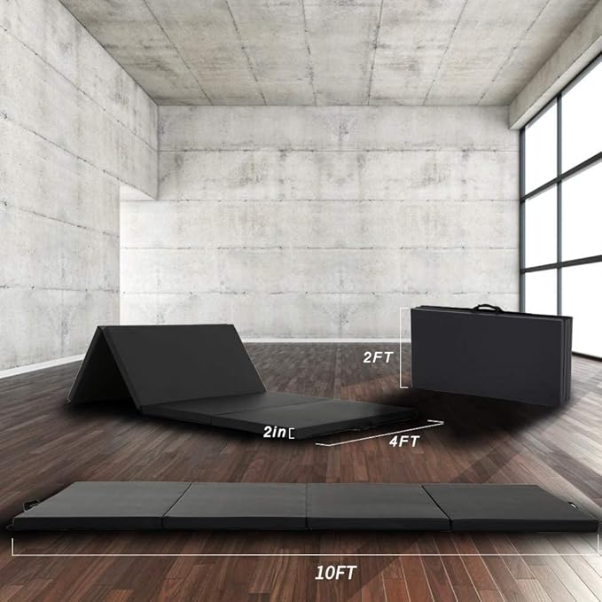 Gymnastics Tumbling Mats Portable Gymnastics Mat Foldable Tumbling Mat 2'x6'/4'x8' PU Leather Exercise Mat Yoga Mat with Carrying Handles for home Workout outdoor Yoga Gymnastics