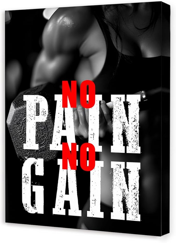 OTINGQD Inspirational Gym Wall Decor,Fitness Quotes Wall Art,No Pain No Gain Canvas Wall Decor for Home Gym