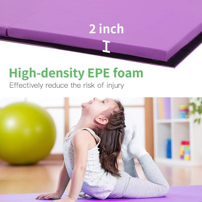 Gymnastics Tumbling Mats Portable Gymnastics Mat Foldable Tumbling Mat 2'x6'/4'x8' PU Leather Exercise Mat Yoga Mat with Carrying Handles for home Workout outdoor Yoga Gymnastics