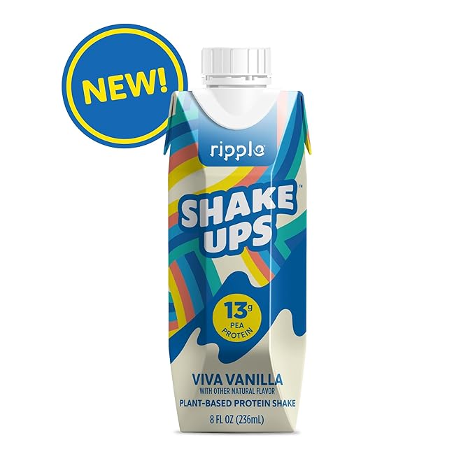 Ripple Kids Vanilla Plant Based Shake Ups | 13g of Quality Sourced Pea Protein, Calcium Rich | Shelf Stable | Vegan & Non GMO | Dairy, Soy, Nut, Gluten & Lactose Free | 8 Fl Oz Cartons (Pack of 12)