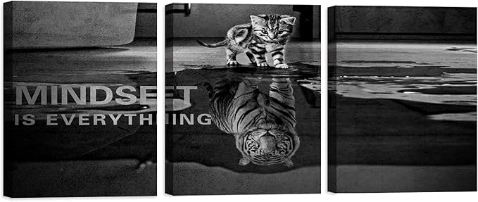 Yetaryy Inspirational Canvas Wall Art Large 3 Pieces Motivational Wall Art Picture Mindset is Everything Wooden Framed Artwork Entrepreneur Quotes Inspiration Wall Decor Painting Picture Wall Ar Hang,