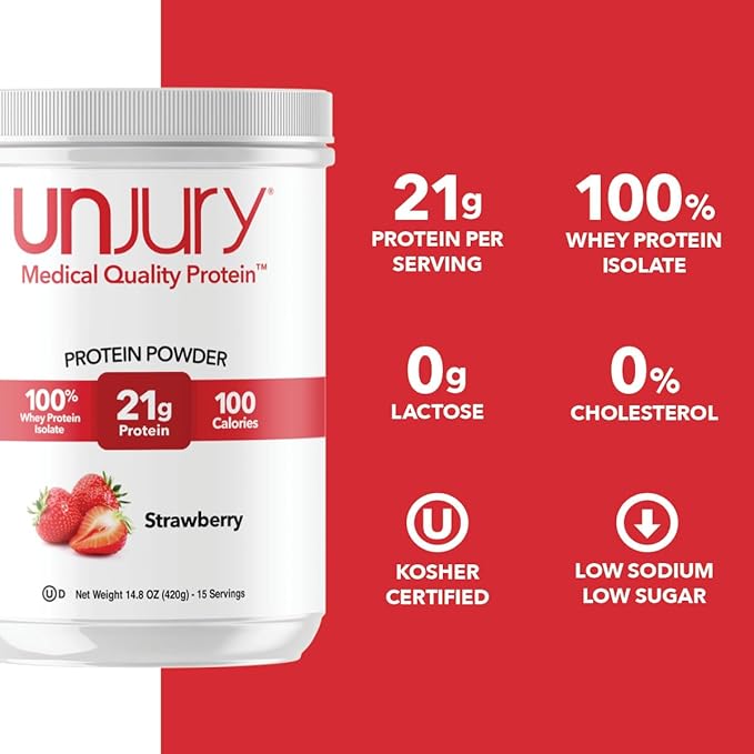 Whey Protein Powder | Strawberry | 21g 100% Whey Isolate Protein Powder | Low Carb and Lactose Free | Gluten Free | Certified Kosher | 15 Servings