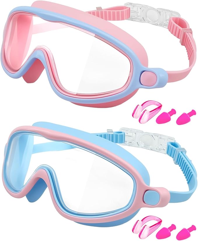 Rantizon Swim Goggles 2 Pack, Wide View Anti Fog&UV Swimming Goggles for Audlt, No Leaking Swim Glasses for Men Women Kids