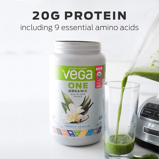 Vega Organic All-in-One Vegan Protein Powder, Chocolate - Superfood Ingredients, Vitamins for Immunity Support, Keto Friendly, Pea Protein for Women & Men, 13.2 oz (Packaging May Vary)
