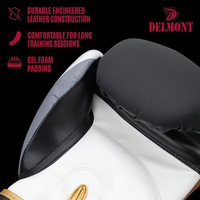Delmont Boxing Gloves for Men and Women - Heavy Bag, Kickboxing, Sparring & Training Gloves with Multi-Layer Padding, Wrist Support & Breathable Lining - Pro Gloves for Adult Fighters & Beginners