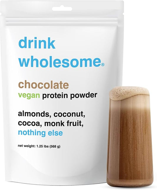 drink wholesome Vegan Chocolate Almond Protein Powder | for Sensitive Stomachs | Additive & Dairy Free | No Artificial Sweeteners | No Bloating, Farts or Gas | No Constipation or Diarrhea