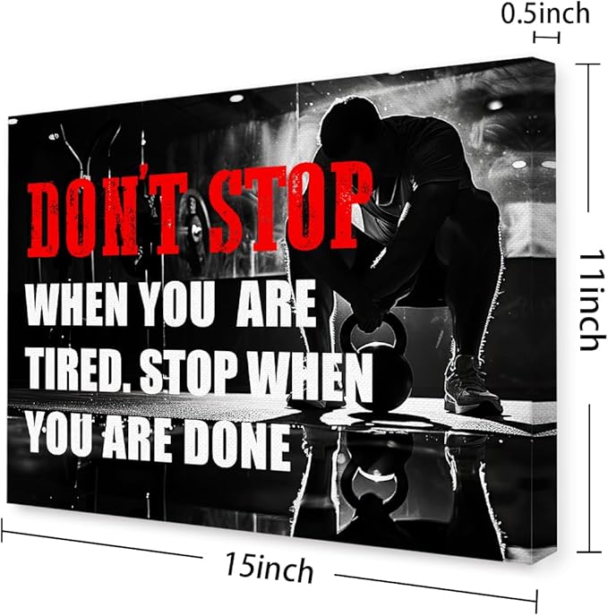 OTINGQD Inspirational Gym Wall Decor,Fitness Quotes Wall Art,Don't Stop When You're Tired Stop When You're Done Canvas Wall Decor for Home Gym