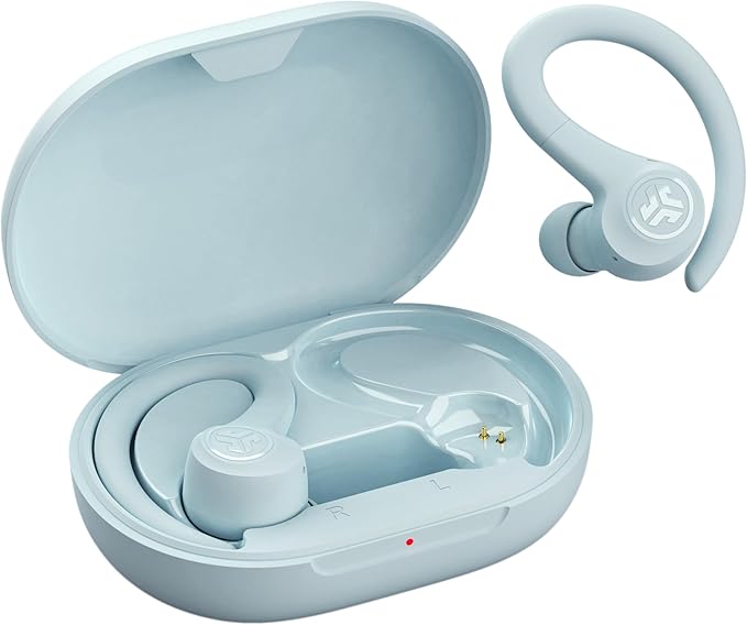 JLab Go Sport+ Wireless Workout Earbuds Featuring C3 Clear Calling, Secure Earhook Sport Design, 35+ Hour Bluetooth Playtime, and 3 EQ Sound Settings (Light Blue)