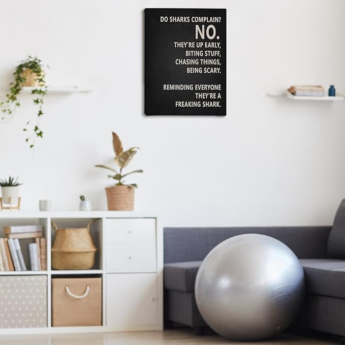Rusenbao Gym Motivational Workout Wall Art, Home Gym Decor, Do Sharks Complain About Monday, Inspirational Workout Posters for Home Gym Decoration, 11x14 inch
