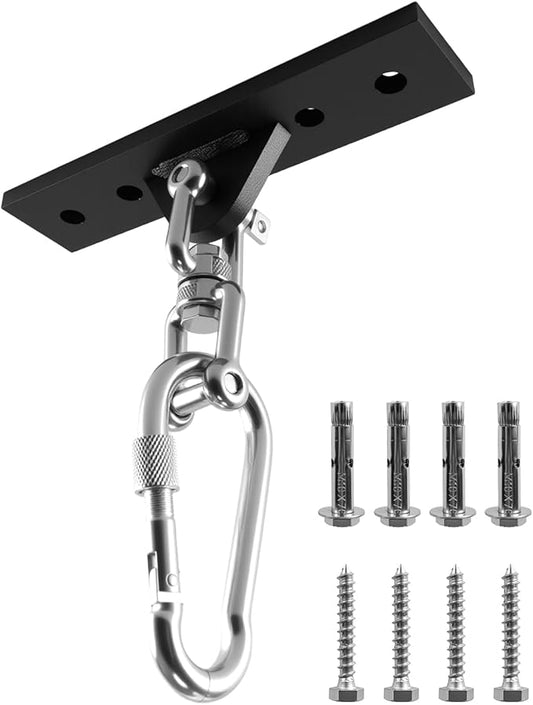 Heavy Bag Hanger, Punching Bag Stand with Locking Clip, 360° Swivel Wall Mount Ceiling Hook for Punching Bag/Aerial Yoga/Hammock/Sandbag/Swing Chair – Heavy-Duty Boxing Bag Mount (900LB Capacity)