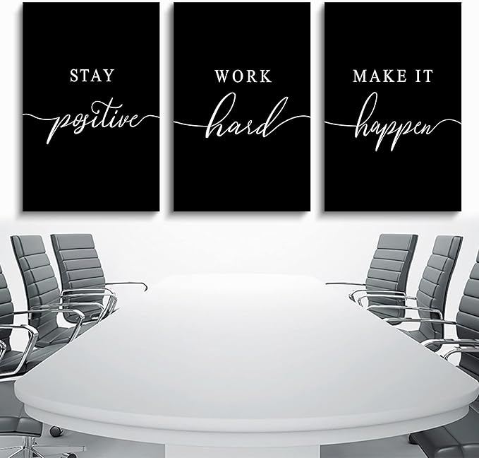 Work Hard Painting,Framed Canvas Wall Art Positive Quote, Office Wall Art, Black Large Poster, Positive Motivational Set of 3 Prints, Inspirational Print (E-3pcs,24x36inchx3pcs)