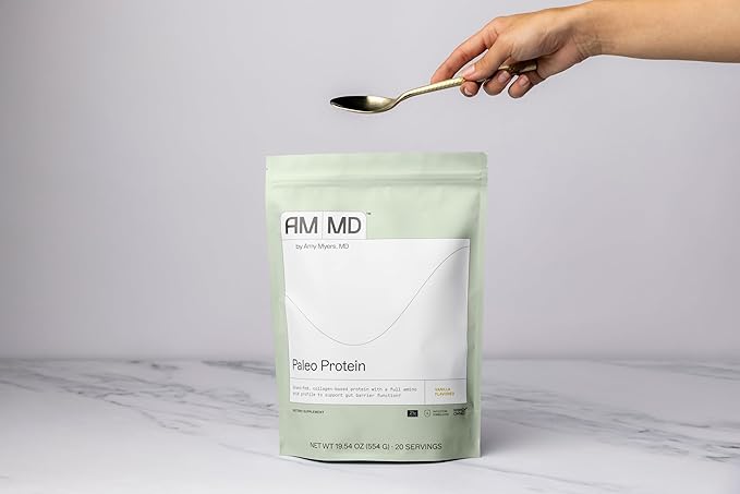 Amy Myers MD Paleo Protein Powder - with Collagen Peptides for Gut Health - Supports Hair, Skin & Nails - Non-GMO, Gluten-Free, Non-Dairy & More - Vanilla Bean - 19.54 oz (20 Servings)