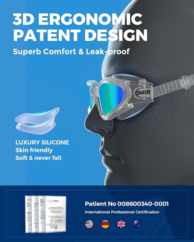 OMID Swim Goggles, P2 Polarized Swimming Goggles for Men Anti-fog Goggles Swimming for Adult Women